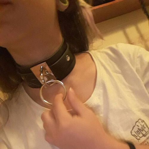 Night Club Men Women O Ring Pendant Collar Faux-Black