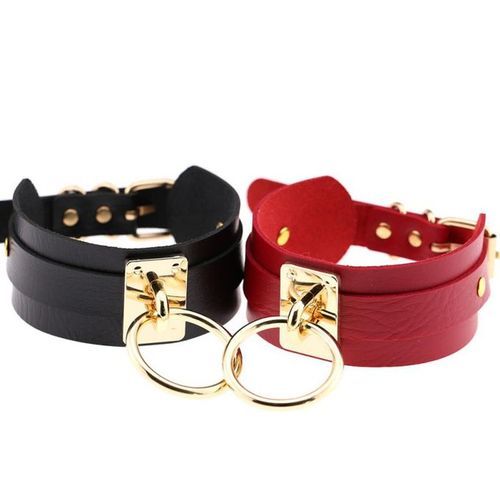 Night Club Men Women O Ring Pendant Collar Faux-Black