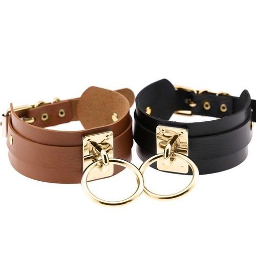 Night Club Men Women O Ring Pendant Collar Faux-Black