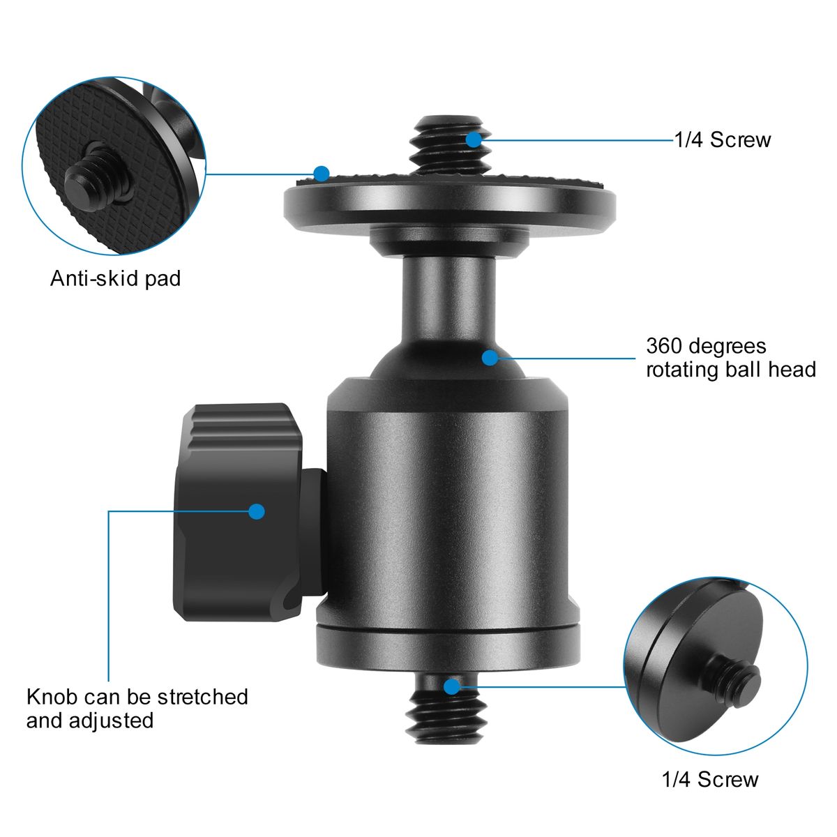1/4 Inch Screw Metal Tripod Ball Head Adapter