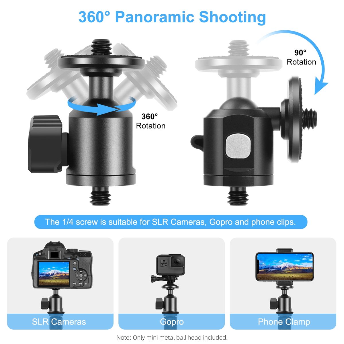 1/4 Inch Screw Metal Tripod Ball Head Adapter
