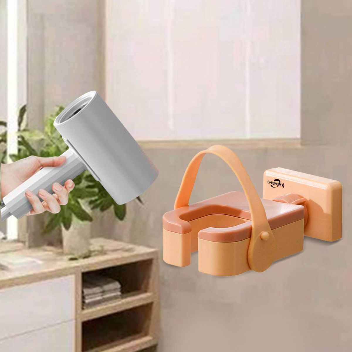 Hair Dryer Holder Adjustable Stable Durable Silicone Band Hands Yellow