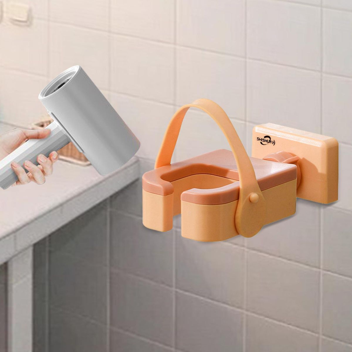 Hair Dryer Holder Adjustable Stable Durable Silicone Band Hands Yellow