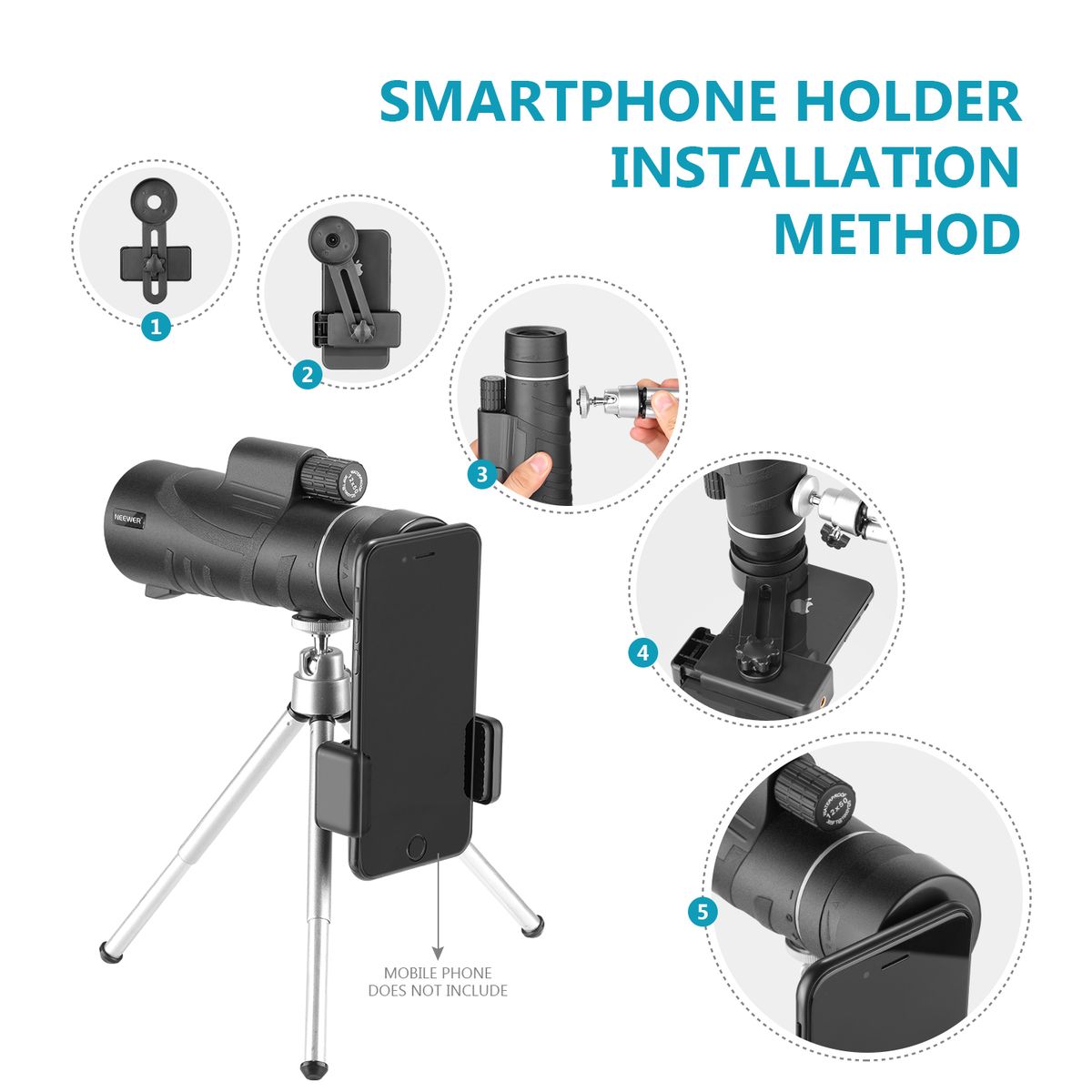 Telescope, 12X50 HD With Smartphone Holder And Tripod