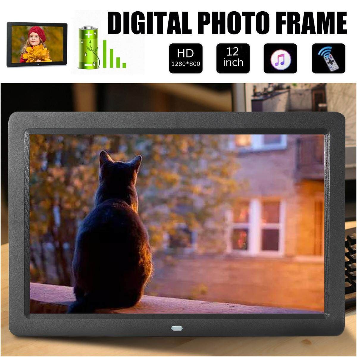 12'' 32G HD LED Digital Photo Frame Picture Alarm Clock Movie MP4 Player Frameless