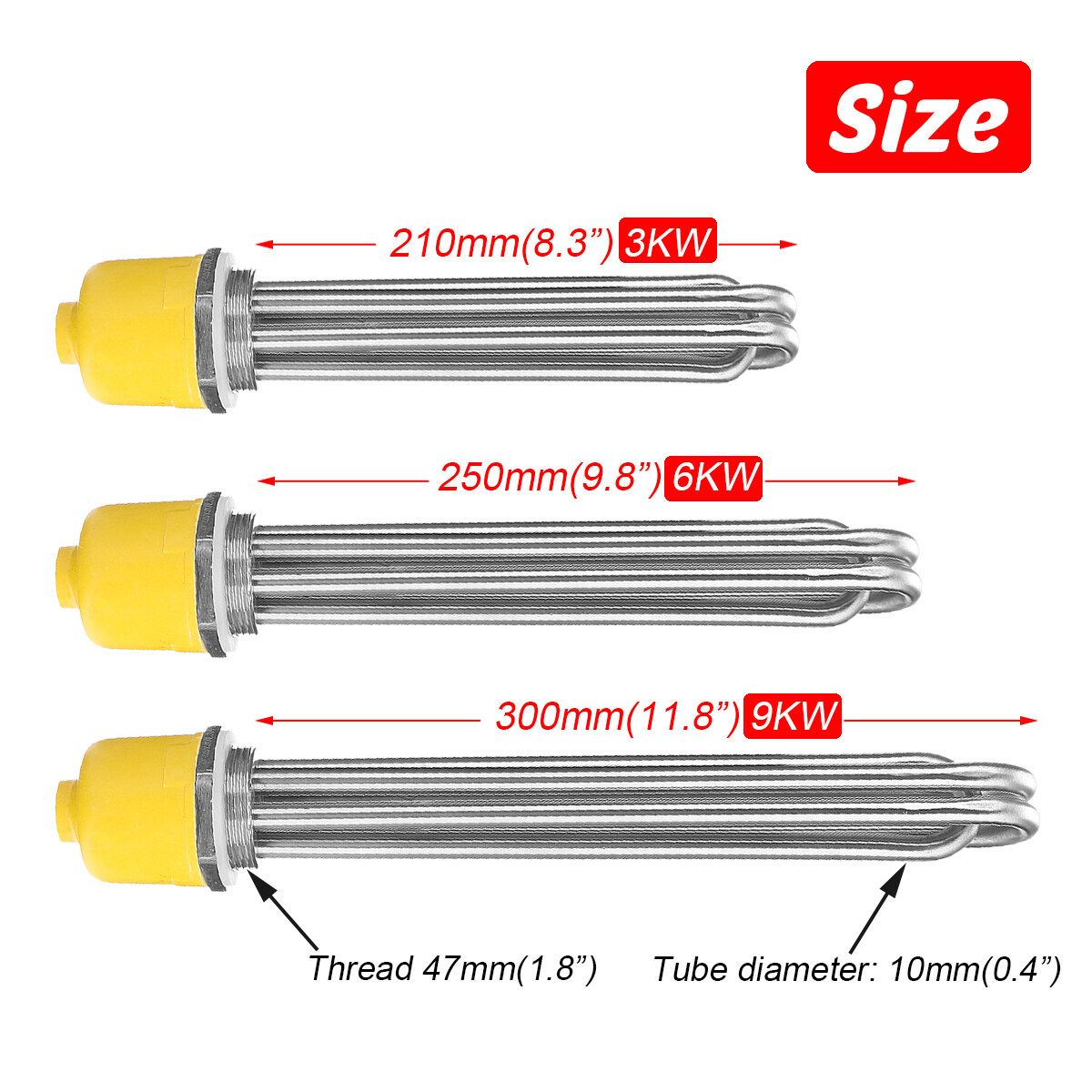 Hexagon Head Electric Heat Tube Solar Energy Water Tank Tubular Heater 9KW
