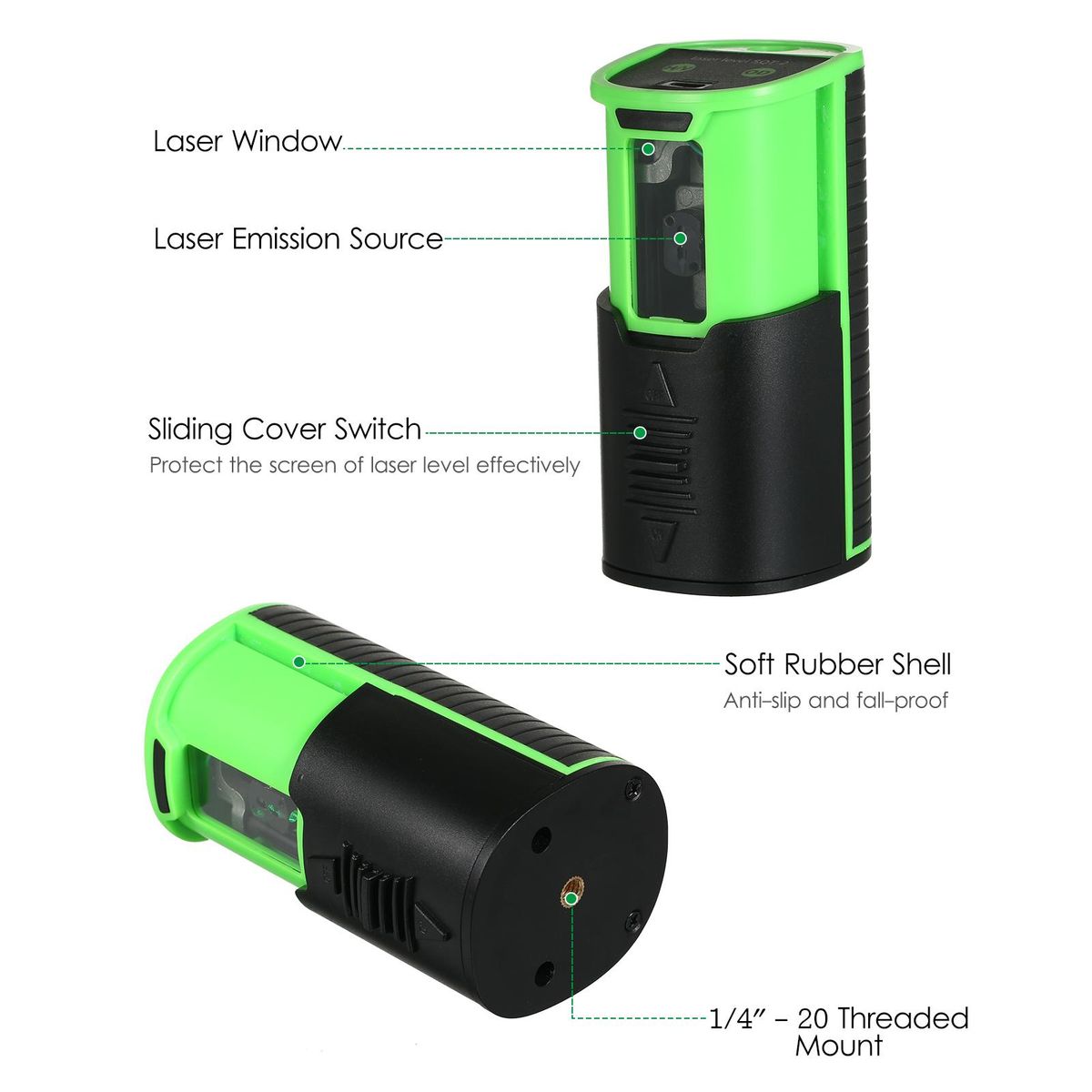 Self-leveling Laser Level 100ft/30m Outdoor Green Cross Line Laser Level with Vertical Beam Spread Covers of 150° Selectable Laser Lines For Outdoor Indoor Picture Hanging Wall Tile TYPE-C Charging