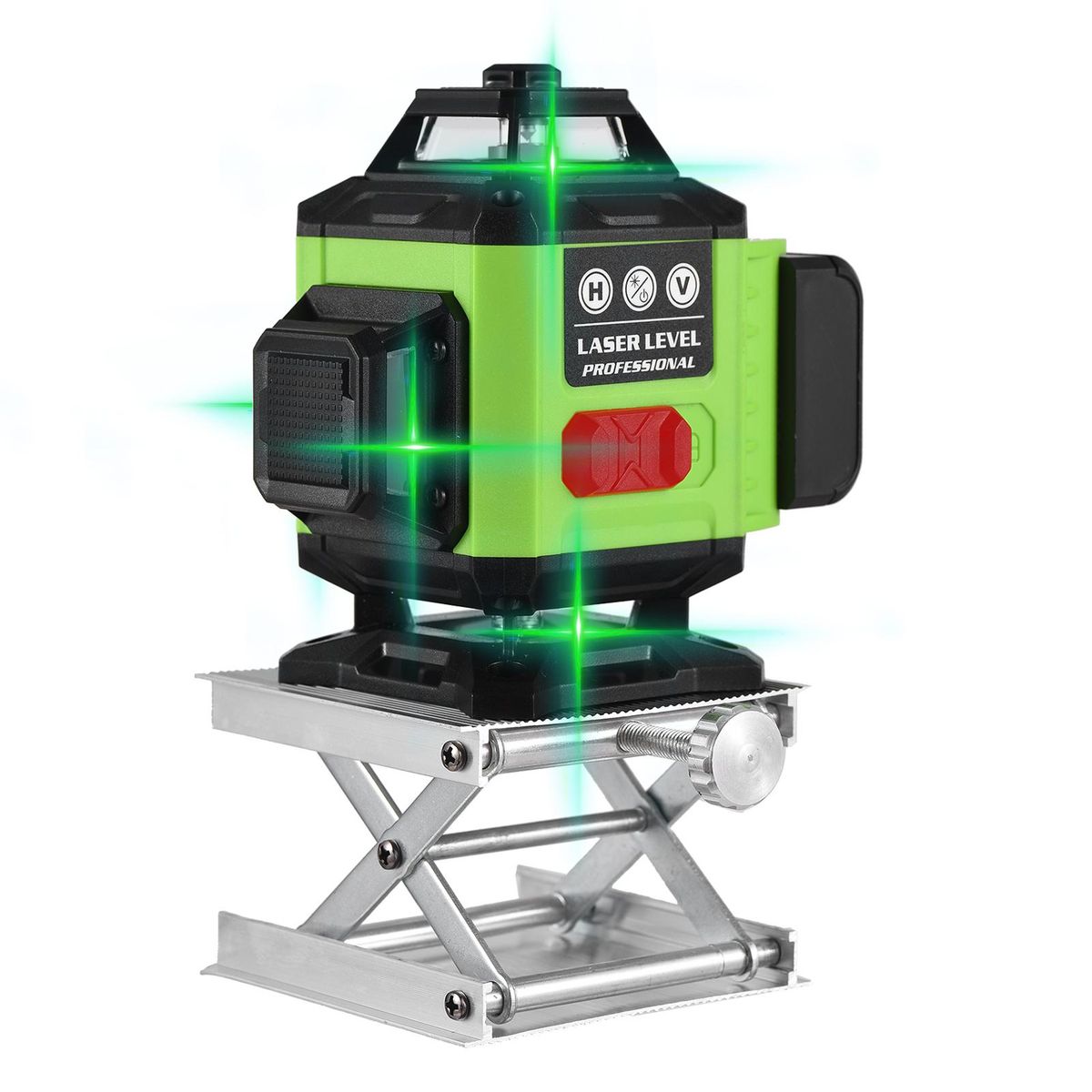 Laser Level Meter Multifunctional 4*360° 16 Lines Laser Level 3° Self-leveling Leveling Tool Green Beam Vertical Horizontal Line IP54 Waterproof Outdoor Portable with Carrying Bag Remote Control Detachable Lithium Battery f