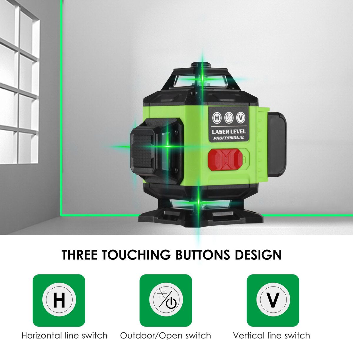 Laser Level Meter Multifunctional 4*360° 16 Lines Laser Level 3° Self-leveling Leveling Tool Green Beam Vertical Horizontal Line IP54 Waterproof Outdoor Portable with Carrying Bag Remote Control Detachable Lithium Battery f