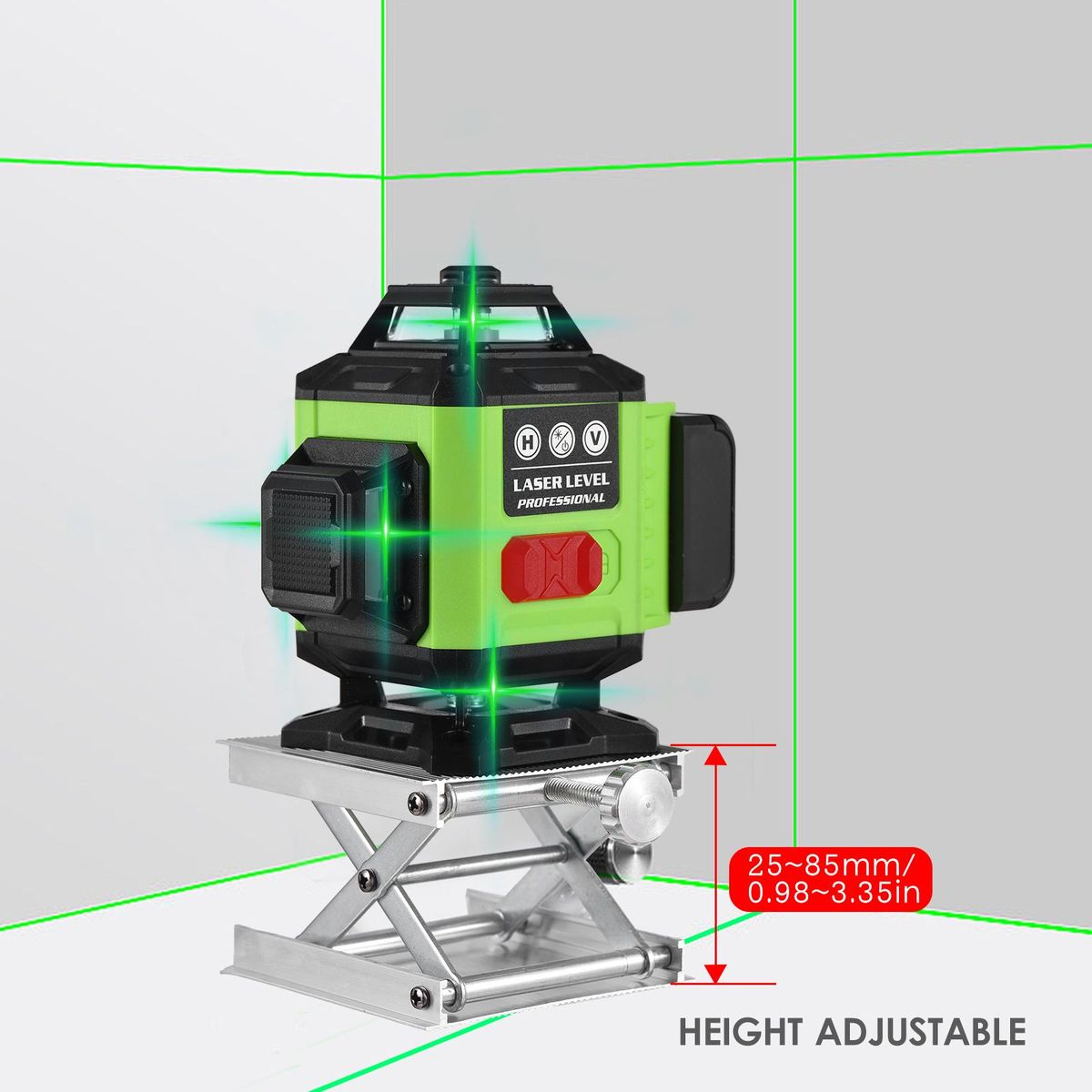 Laser Level Meter Multifunctional 4*360° 16 Lines Laser Level 3° Self-leveling Leveling Tool Green Beam Vertical Horizontal Line IP54 Waterproof Outdoor Portable with Carrying Bag Remote Control Detachable Lithium Battery f