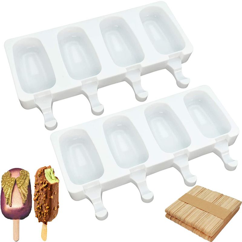 Silicone Ice Cream Mold DIY Handmade Eco-Friendly Popsicle Mold Mousse Dessert Freezer Juice Ice Cube Tray Barrel Maker Mould-50pcs Sticks