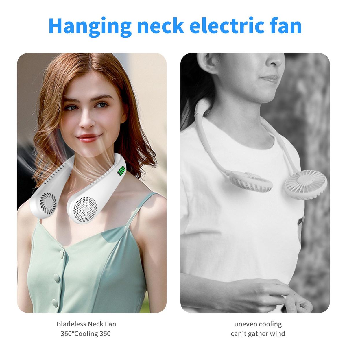 Portable Neck Fan Hands Free Bladeless Neck Fan, 360° Cooling Hanging Fan, USB Rechargeable Personal Neck Fan