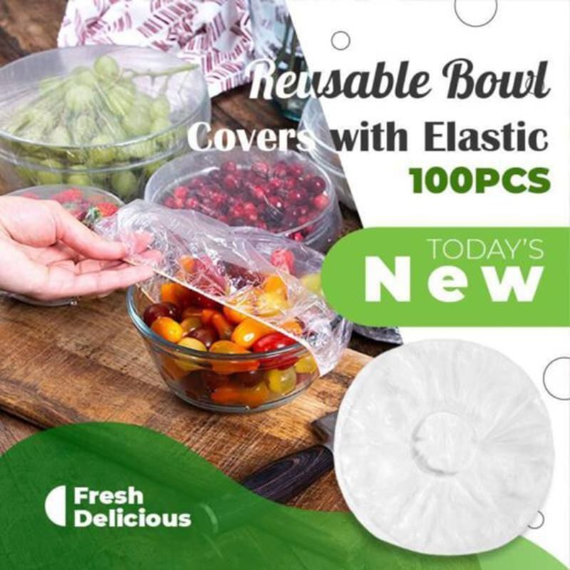 100Pcs Disposable Dustproof Bowl Cover Food Fresh-Clear