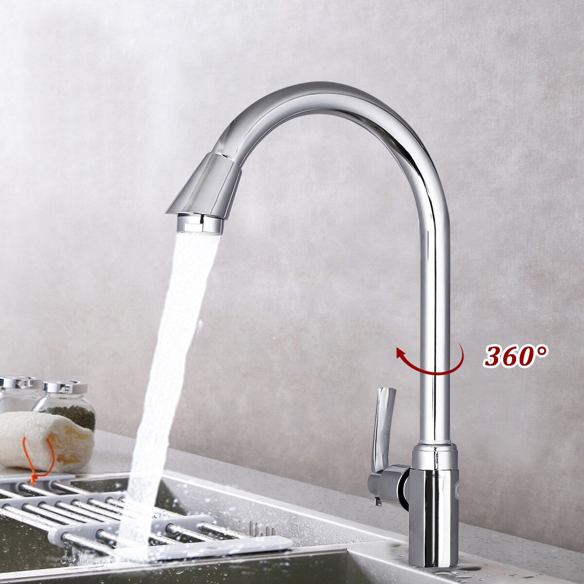 Bathroom Faucet 360° Rotating Chrome Single Hole Water Tap Basin Kitchen Wash Basin Faucet Kitchen Faucet