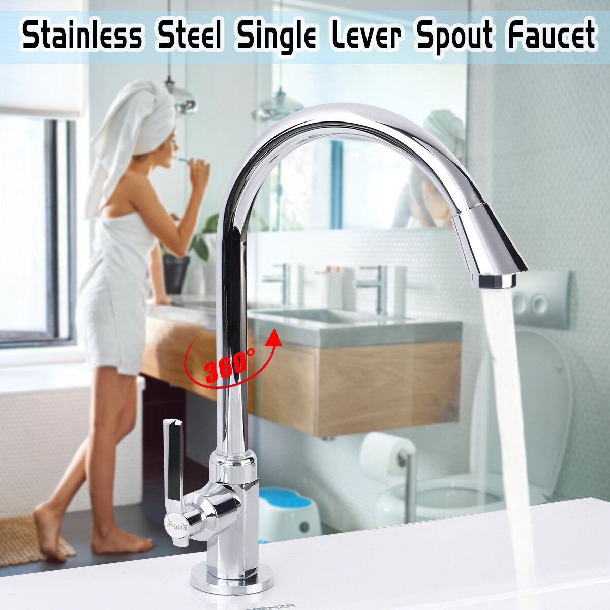 Bathroom Faucet 360° Rotating Chrome Single Hole Water Tap Basin Kitchen Wash Basin Faucet Kitchen Faucet