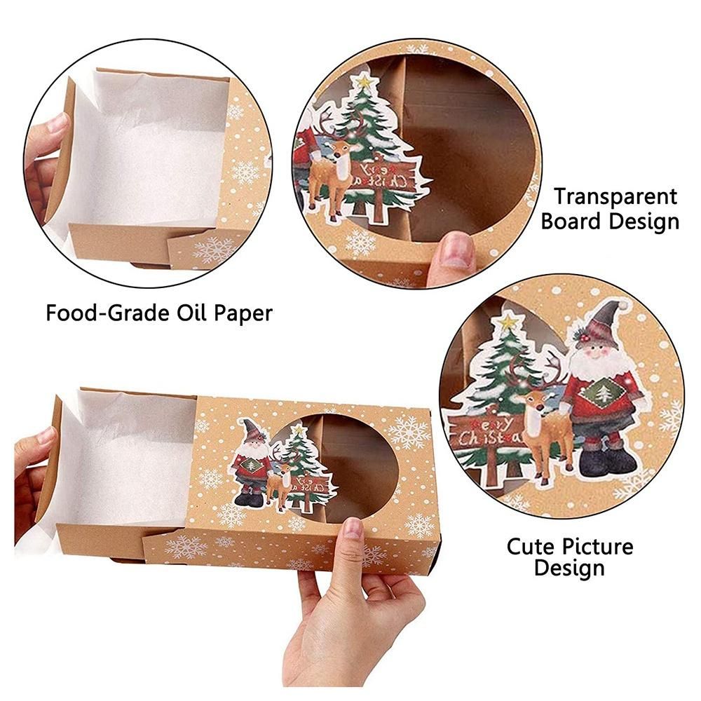 12Pcs Christmas Cookie Box Kraft Paper for Packaging Cakes P