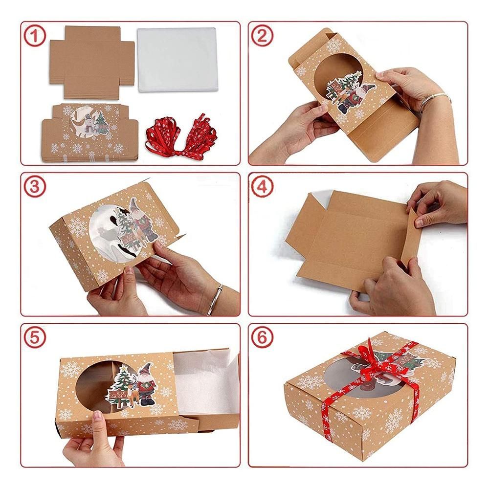 12Pcs Christmas Cookie Box Kraft Paper for Packaging Cakes P