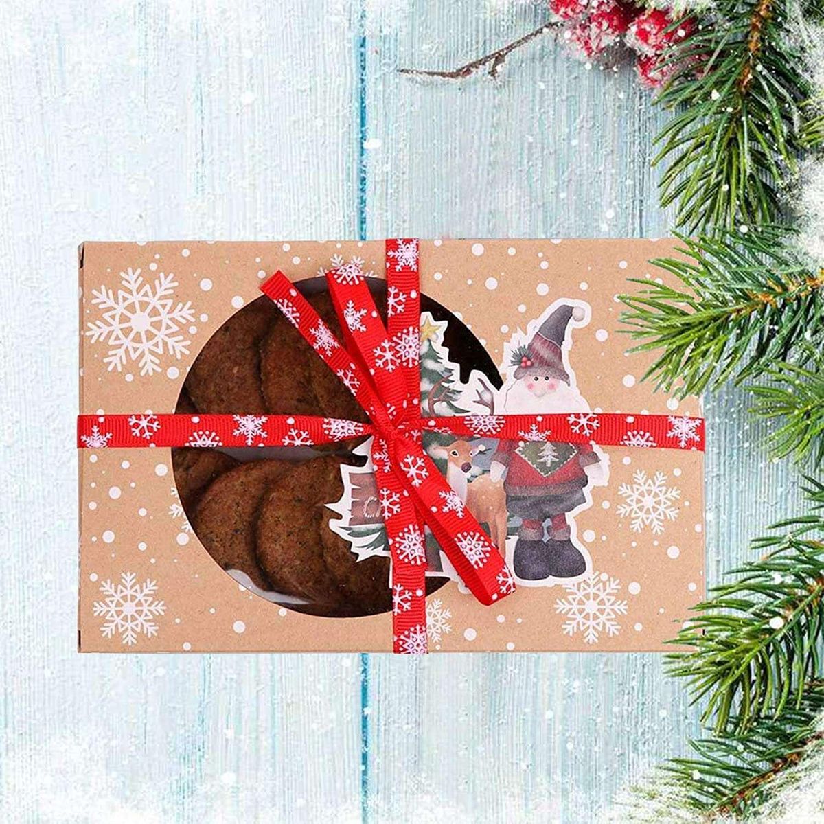 12Pcs Christmas Cookie Box Kraft Paper for Packaging Cakes P