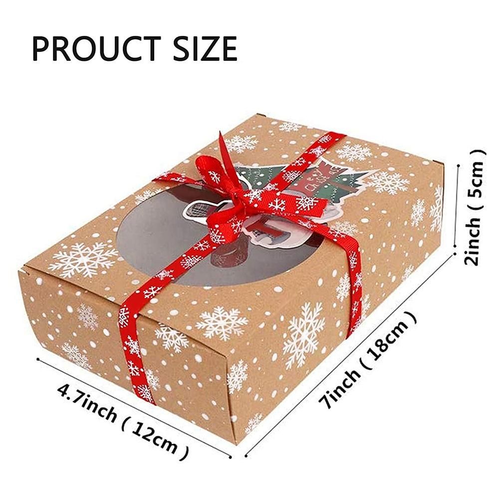 12Pcs Christmas Cookie Box Kraft Paper for Packaging Cakes P