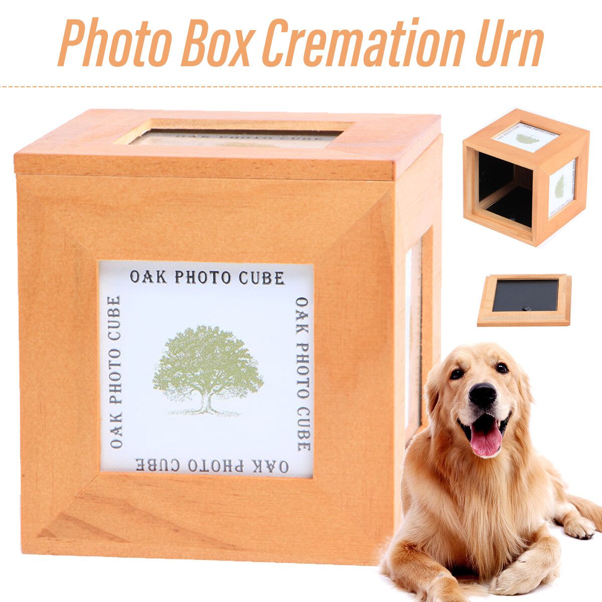 Wooden Cat Dog Pet Cremation Urn Peaceful Memorial Photo Frame Keep Box Urns