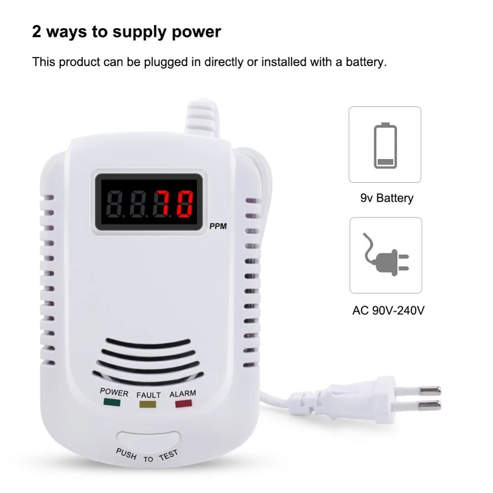 Home Standalone Plug-In Combustible Gas Detector LPG LNG Coal Natural Gas Leak Alarm Sensor Voice Warning Alarm Sensor