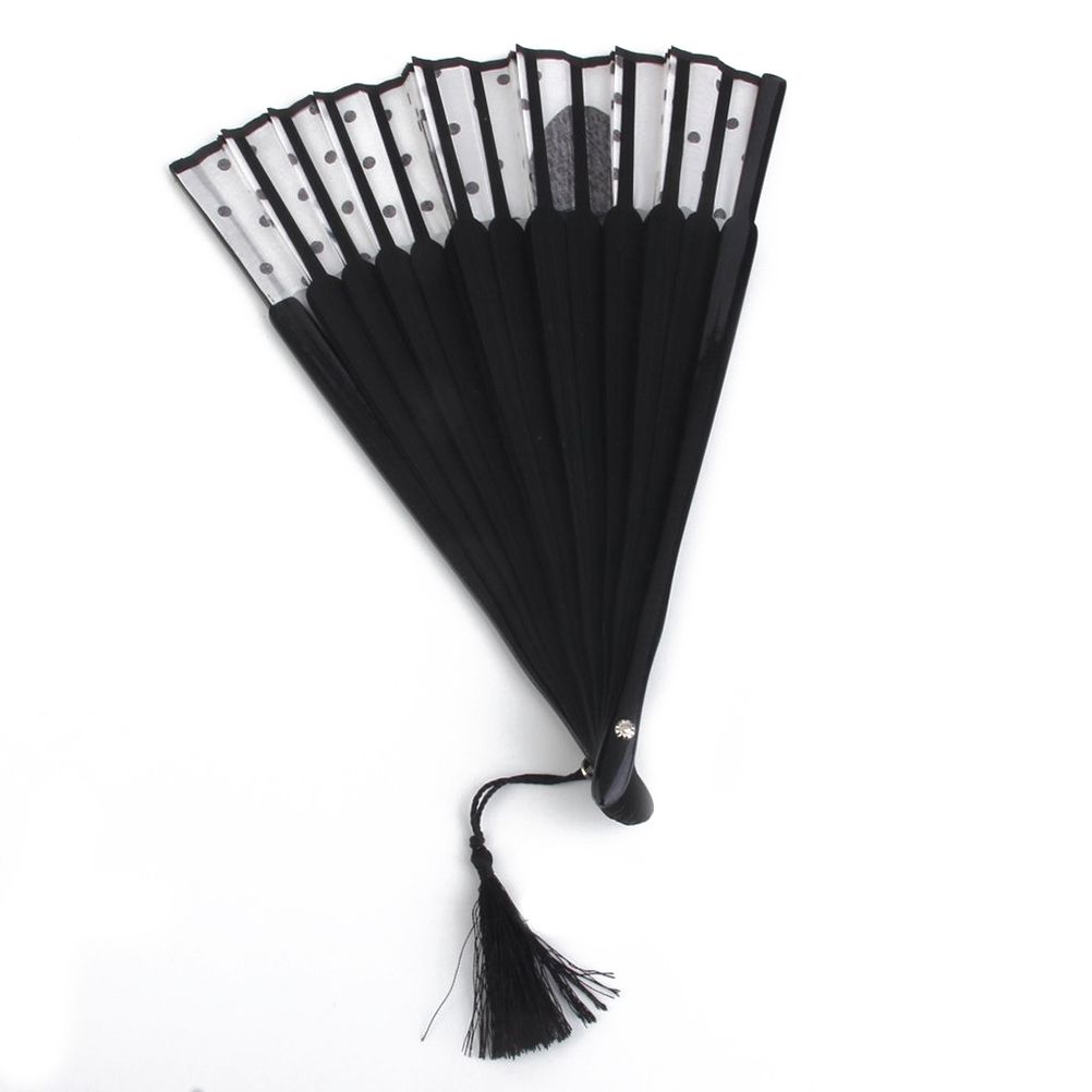 Dough Cartoon 21cm Folding Cartoon Handheld Fan Bamboo Fan Women (Black) Cat Kneading Fan Silk Folding