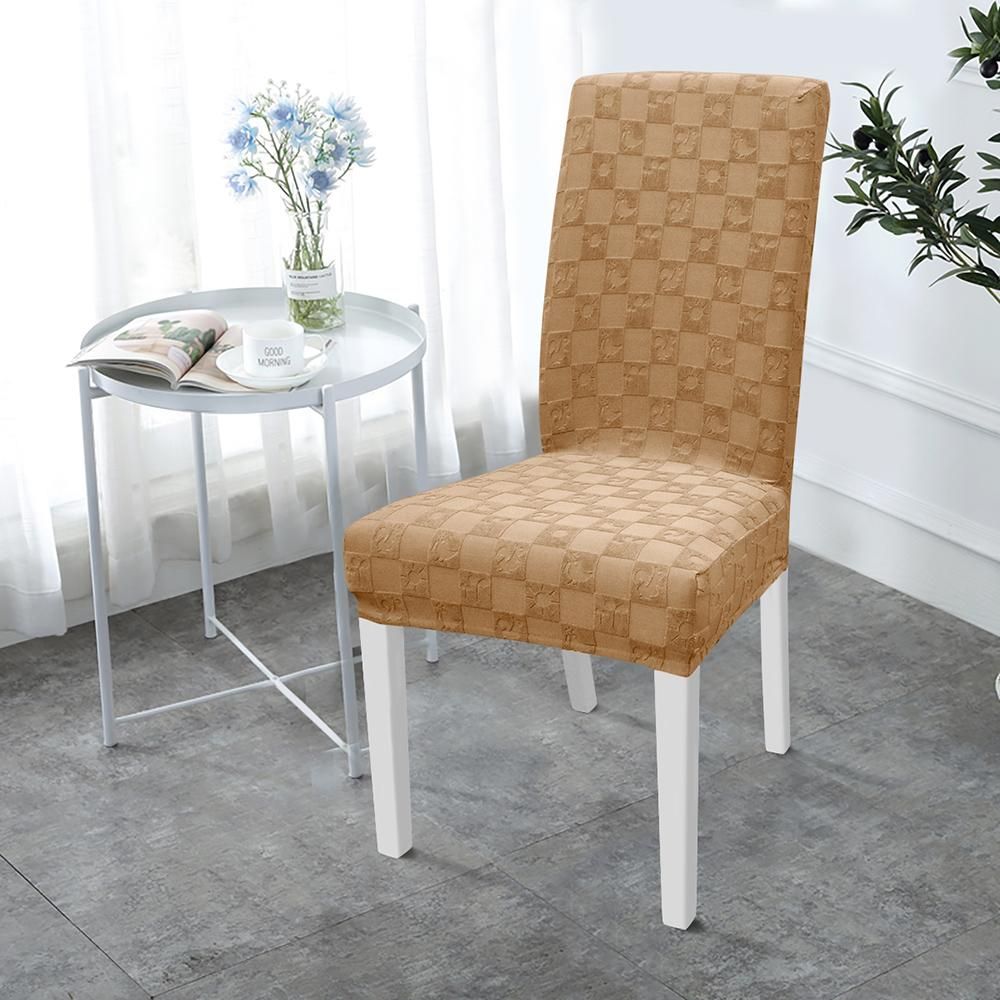 Dining Chair Slipcover, High Stretch Removable Chair Cover Washable Chair Seat Protector Cover, Jacquard Pattern, Chair Cover Slipcover for Home Party Hotel Wedding Ceremony, Camel