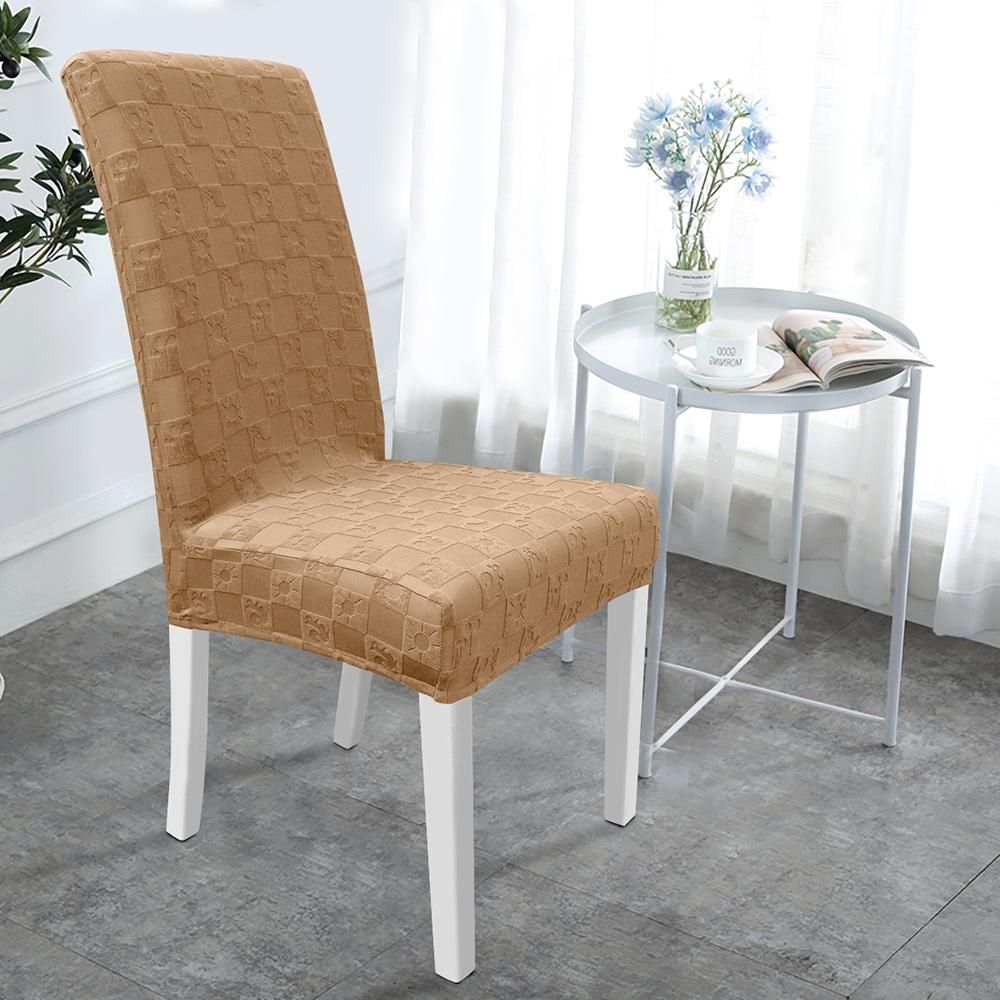 Dining Chair Slipcover, High Stretch Removable Chair Cover Washable Chair Seat Protector Cover, Jacquard Pattern, Chair Cover Slipcover for Home Party Hotel Wedding Ceremony, Camel