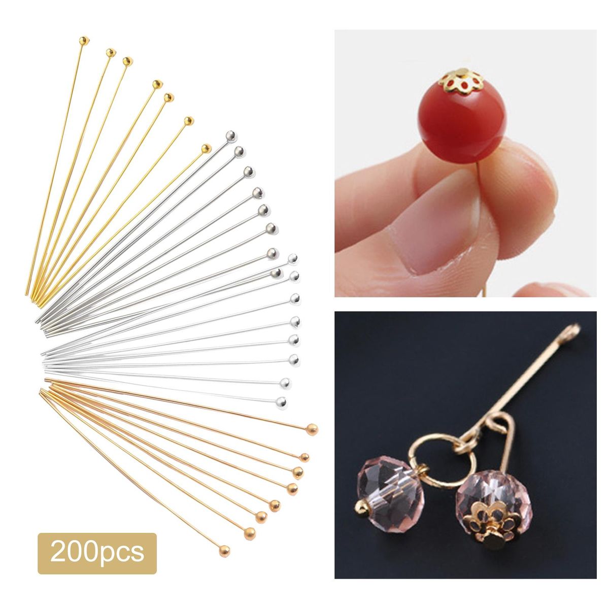 200x Ball Head Pins Needles Round Ball Point For Jewelry Making