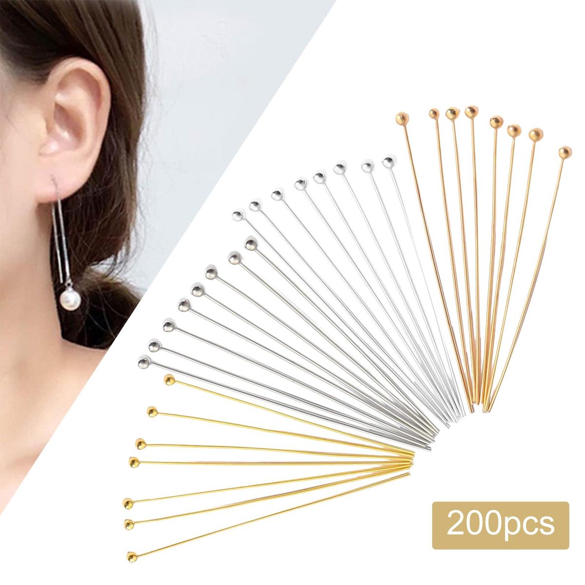 200x Ball Head Pins Needles Round Ball Point For Jewelry Making