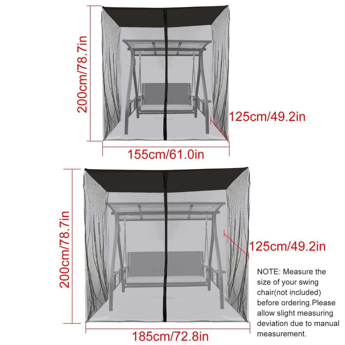Outdoor Swing Chair Mesh Net Water Resistant Patio Seater Mesh Canopy Cover