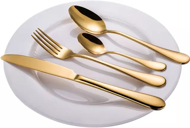 Set Of 24pcs Gold Plated Cutlery Spoon Fork And Knife
