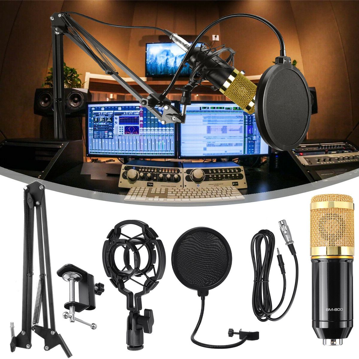 BM800 Condenser Microphone Mic Kit Live Studio Sound Recording Mount Boom Stand
