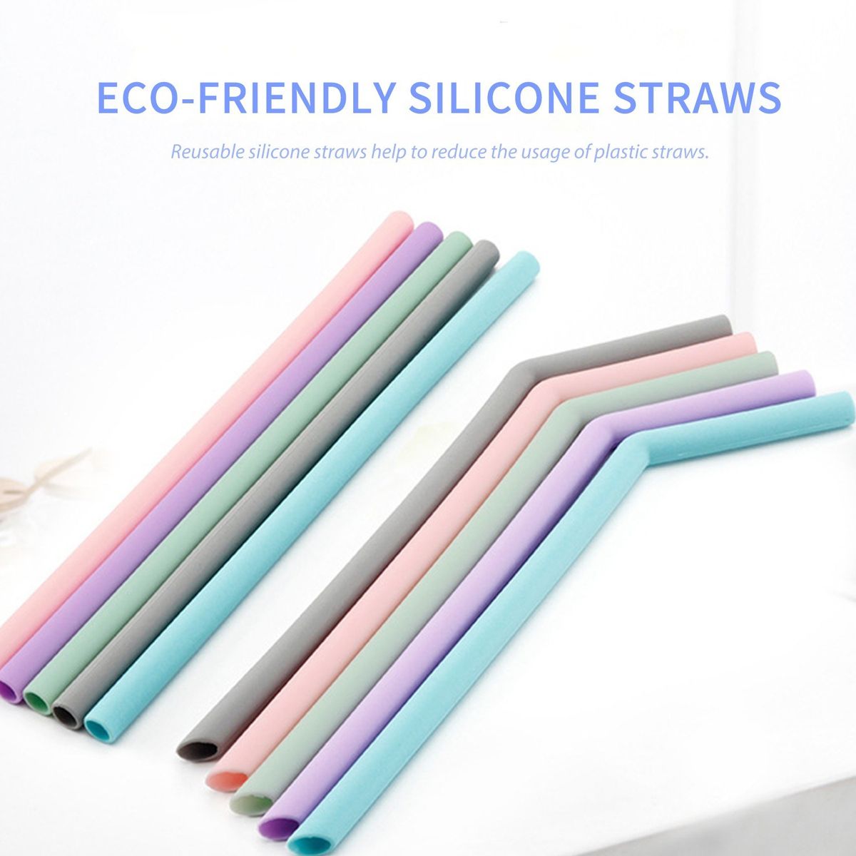 6PCS Reusable Silicone Drinking Straws With 2 Cleaning