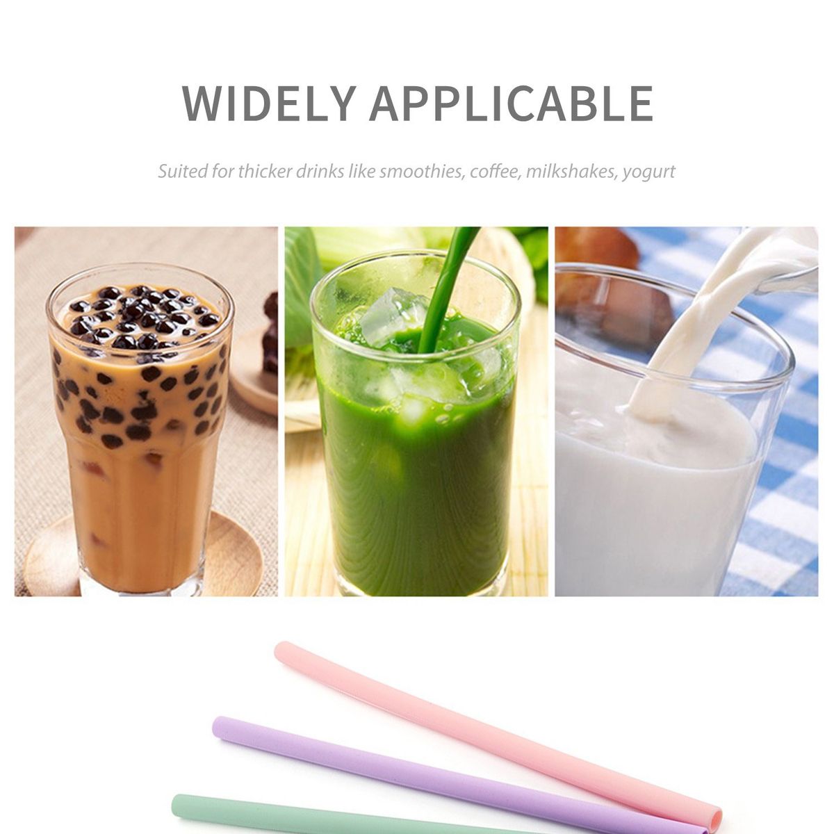 6PCS Reusable Silicone Drinking Straws With 2 Cleaning