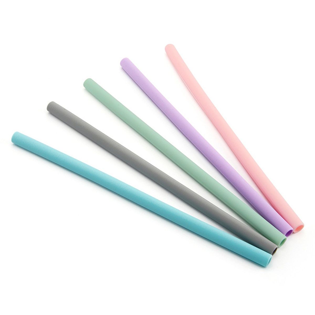 6PCS Reusable Silicone Drinking Straws With 2 Cleaning