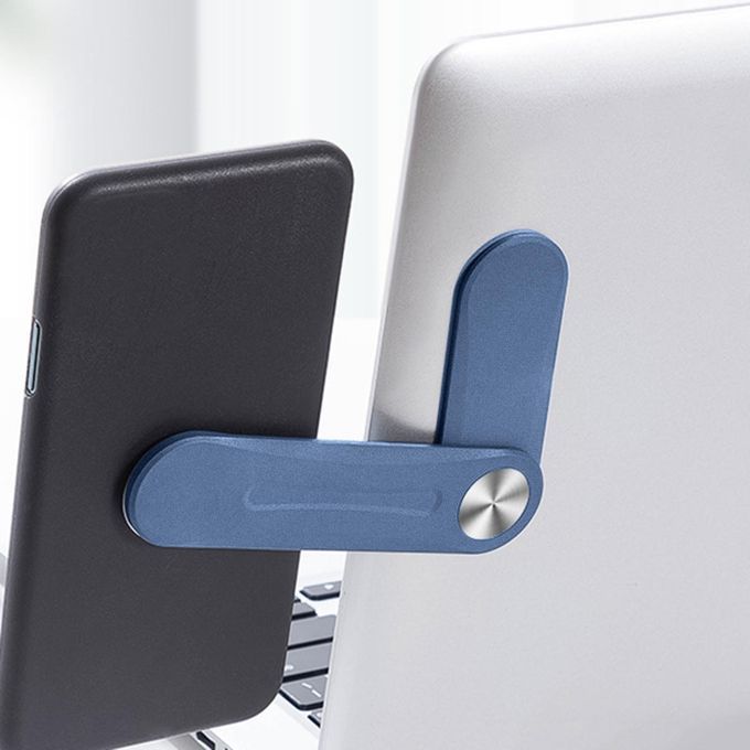 Foldable Laptop Side Phone Holder Side Phone Holder Magnetic Blue