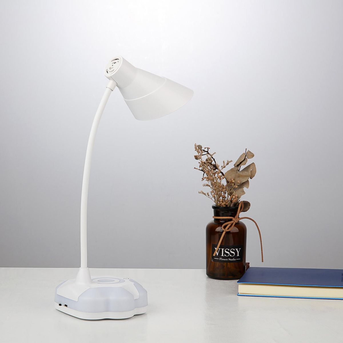 LED Desk Lamp Desk Light Lamp Touch Control Dimming Light, Flexible USB Rechargeable Eye-Caring Study Table Lamp, Adjustable Children Book Light with Base Light for Study Bedroom