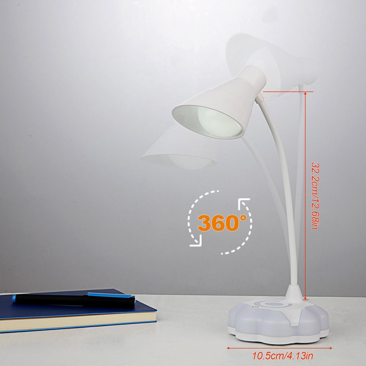 LED Desk Lamp Desk Light Lamp Touch Control Dimming Light, Flexible USB Rechargeable Eye-Caring Study Table Lamp, Adjustable Children Book Light with Base Light for Study Bedroom