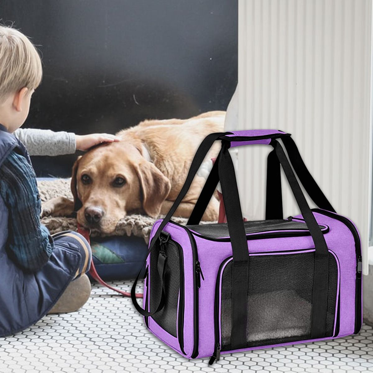 Dog Small Cat Carrier Soft Sided Comfort Bag Travel Case For Purple