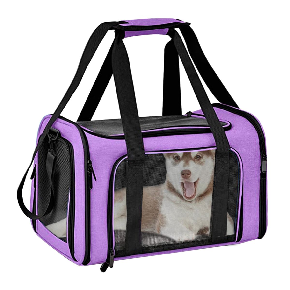 Dog Small Cat Carrier Soft Sided Comfort Bag Travel Case For Purple