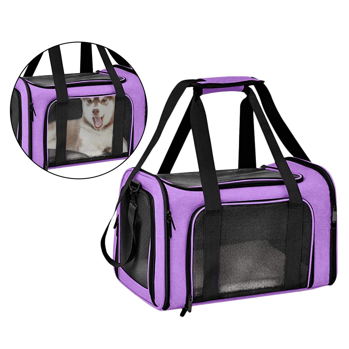 Dog Small Cat Carrier Soft Sided Comfort Bag Travel Case For Purple