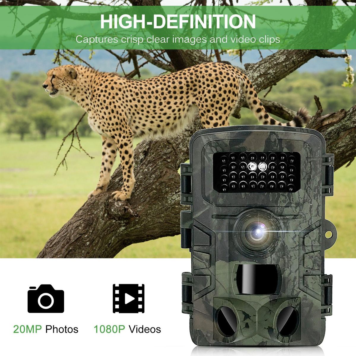 Trail Camera Waterproof 20MP 1080P Hunting Game Camera with 3 Infrared Sensors Night Vision Motion Activated Wildlife Scouting Camera