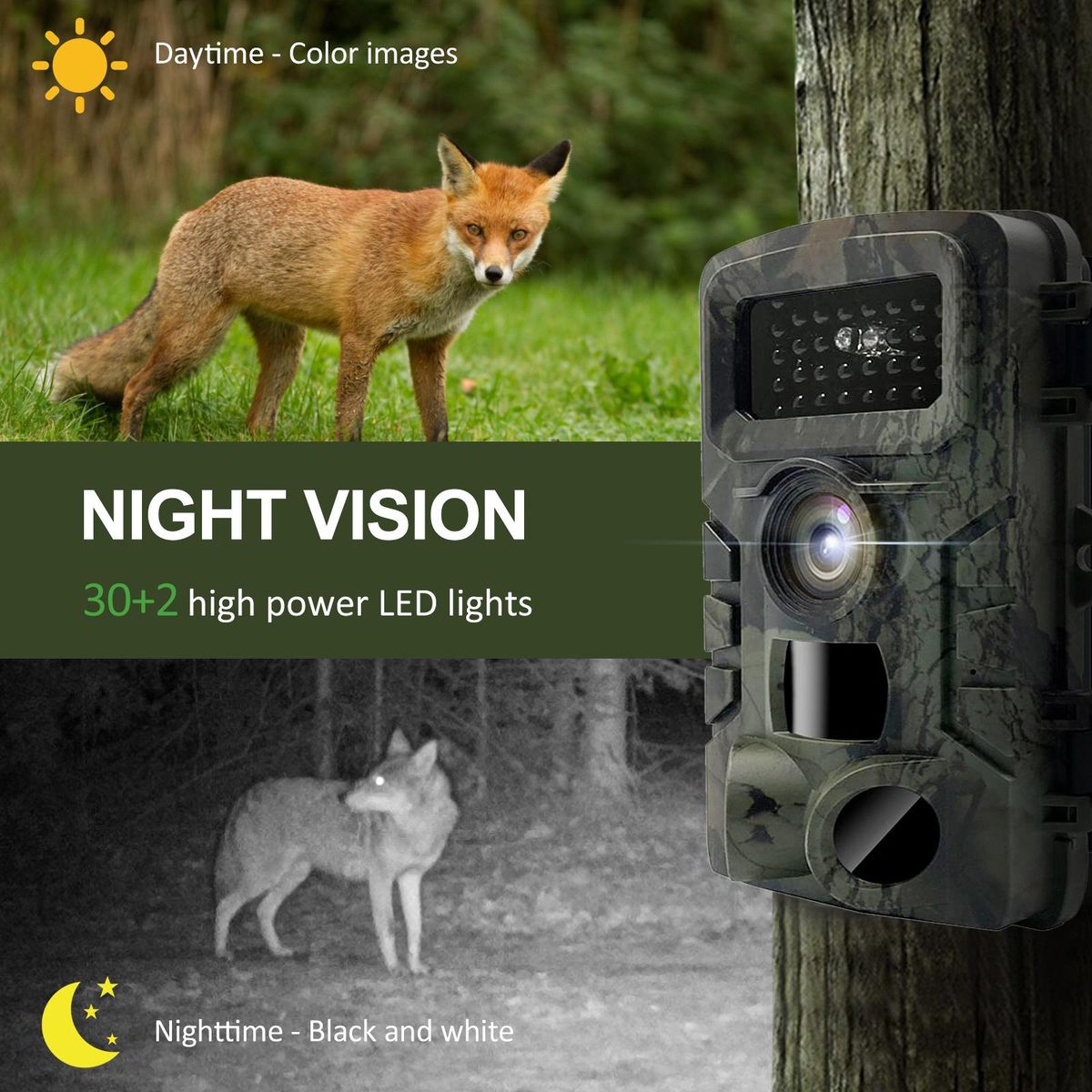 Trail Camera Waterproof 20MP 1080P Hunting Game Camera with 3 Infrared Sensors Night Vision Motion Activated Wildlife Scouting Camera
