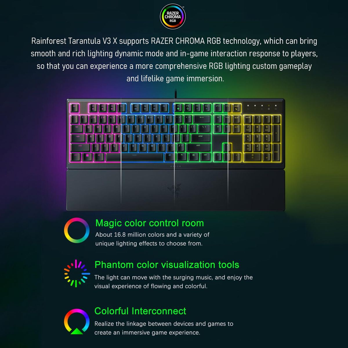 Razer V3X 104 Keys Gaming Keyboard Razer Chroma RGB USB Wired Keyboard 1000Hz Mechanical Keyboard with Detachable Wrist Rest