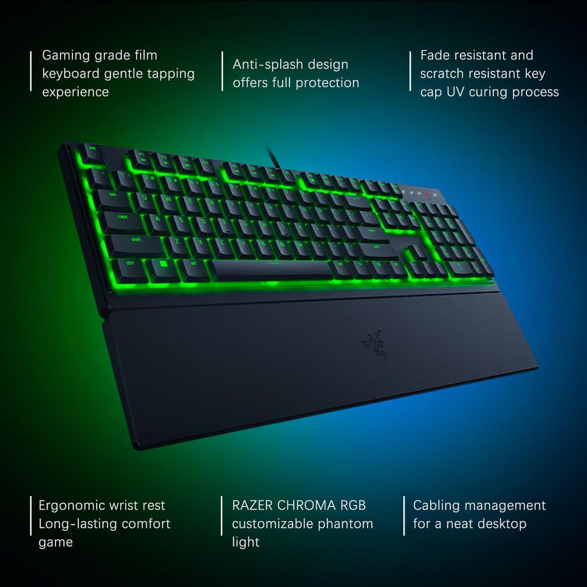Razer V3X 104 Keys Gaming Keyboard Razer Chroma RGB USB Wired Keyboard 1000Hz Mechanical Keyboard with Detachable Wrist Rest