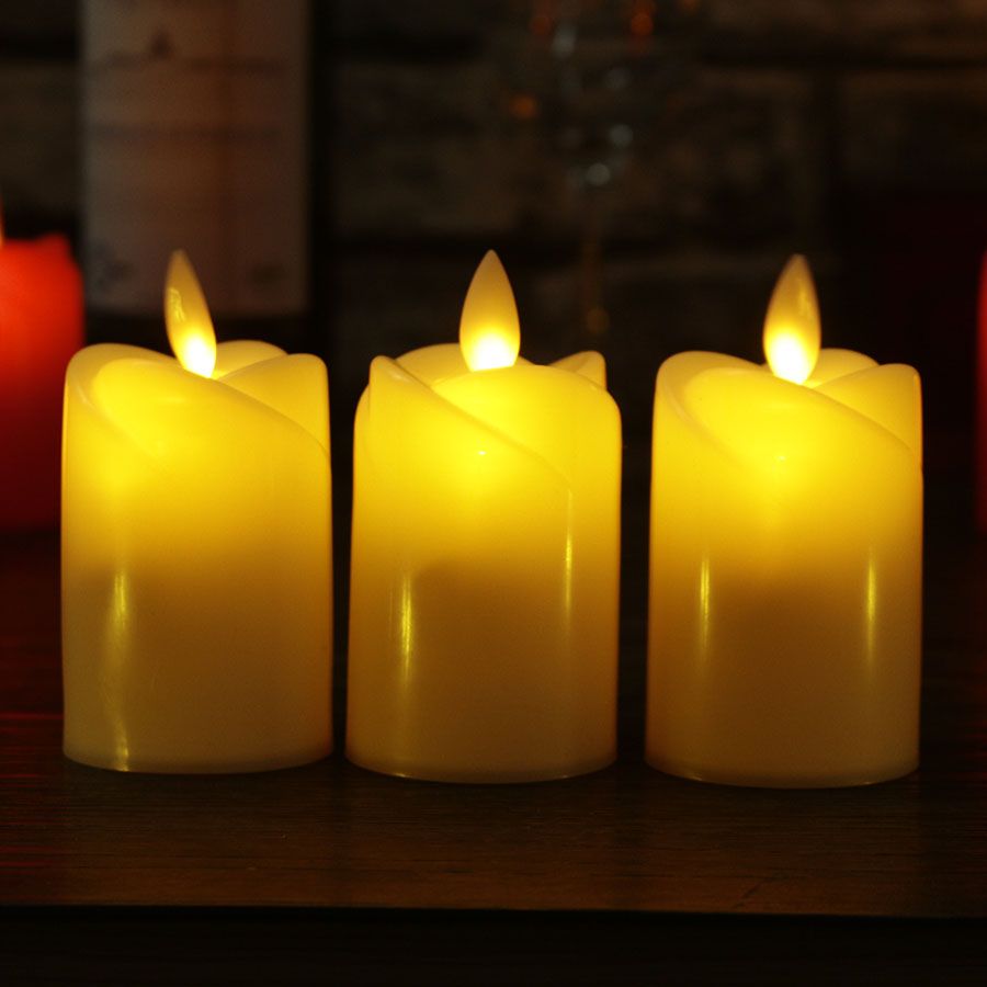 3pcs/lot Led Flameless Candle Plastic-Ivory Flower