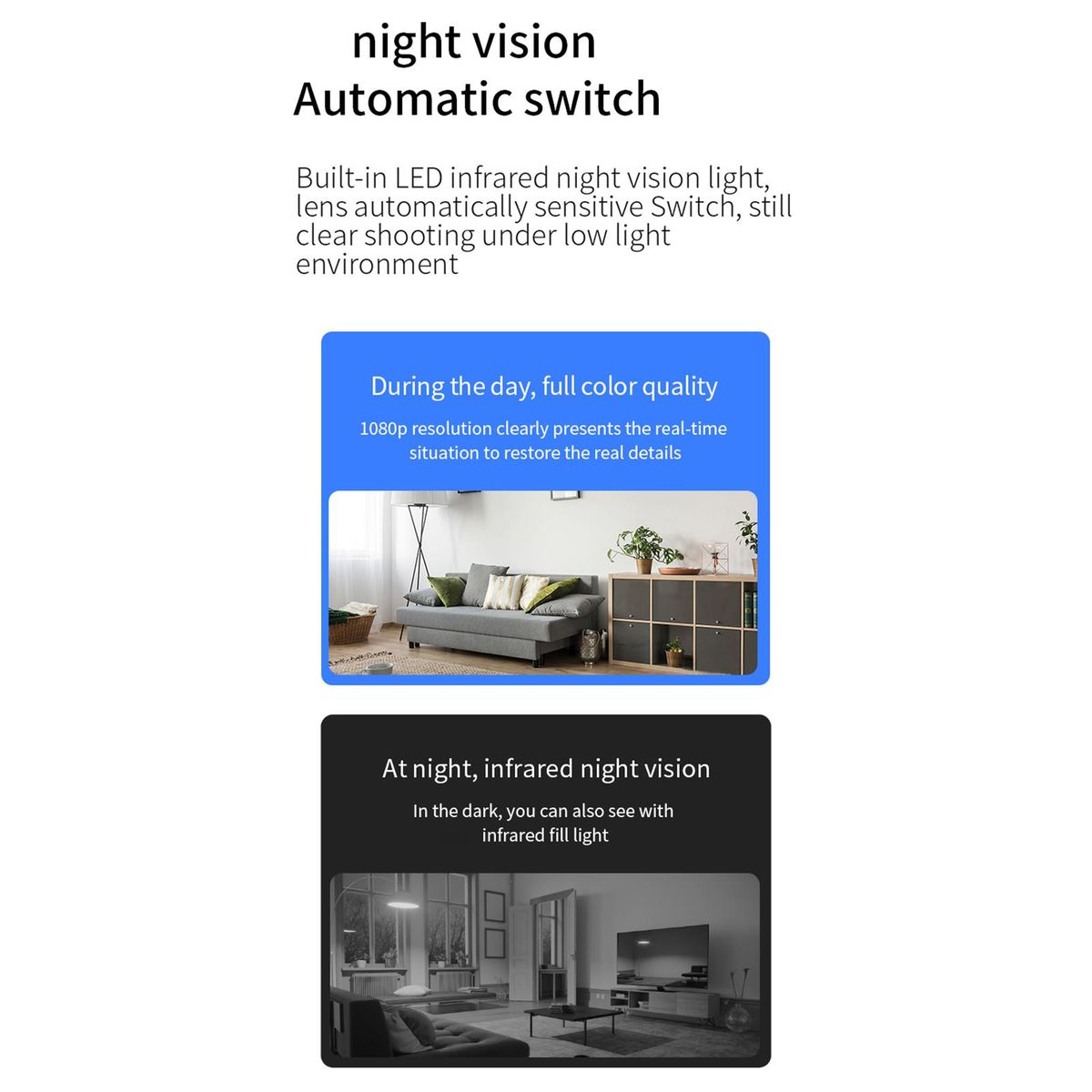 Smart Security Camera 1080P Home Multifunctional Camera with Function Night Vision Support for 4-64GB Storage APP: iWFCam