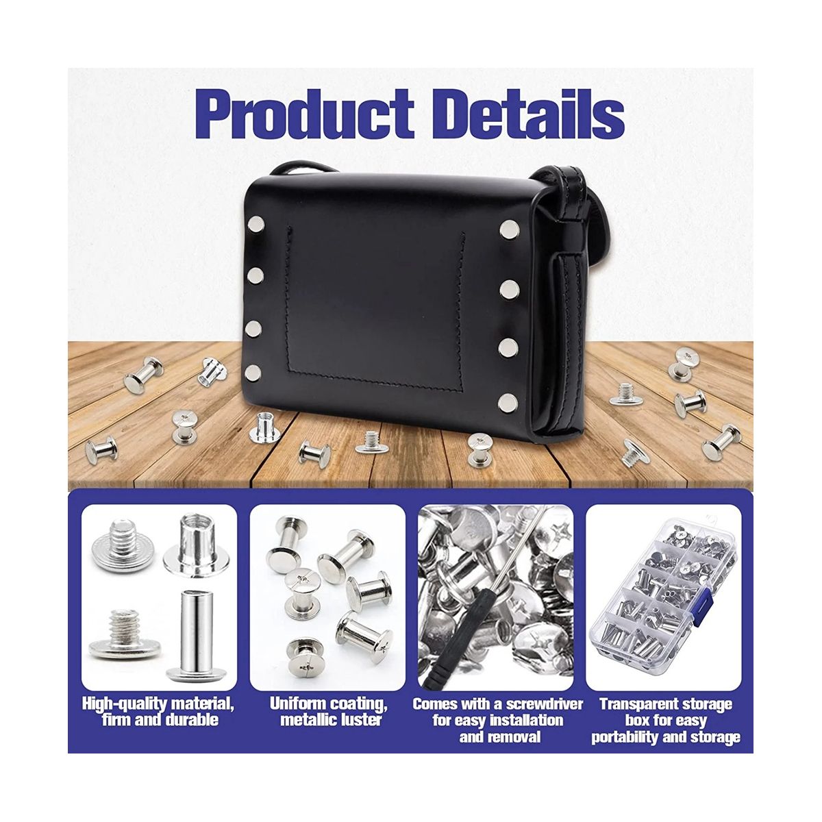 150Sets Chicago Screws Assorted Kit6 Sizes Round Flat Head Leather Rivets Chicago Binding Screws for Decorate Silver