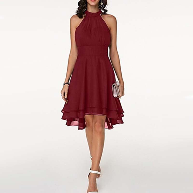 2022 Summer New Sexy Solid Color Irregular Cut A-line Skirt